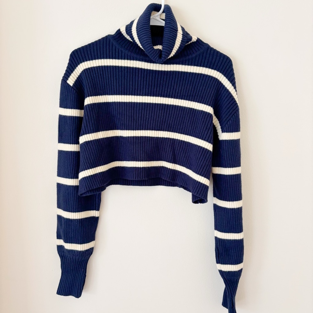 Altar'd State Blue & White Turtleneck Sweater
